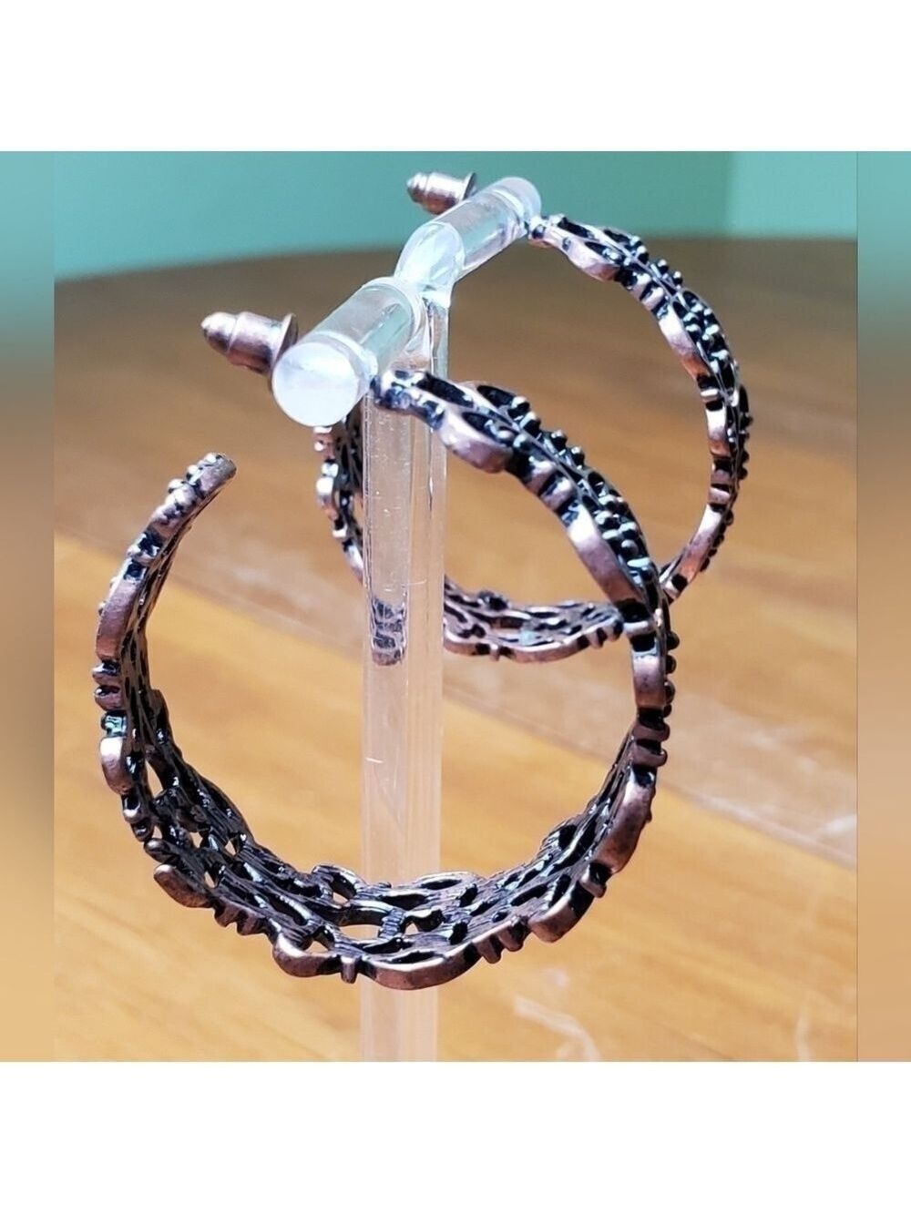 Bronze Black Hoop Earrings 1.5 Inches - Picture 4 of 6
